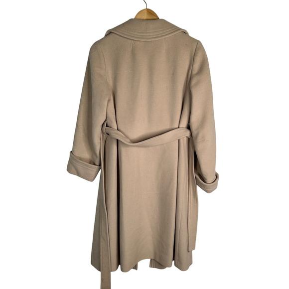 Vintage Neiman Marcus 1970s CASHMERE Wrap Trench Coat 4 Oversize Wide Lapel Tan - Picture 2 of 7